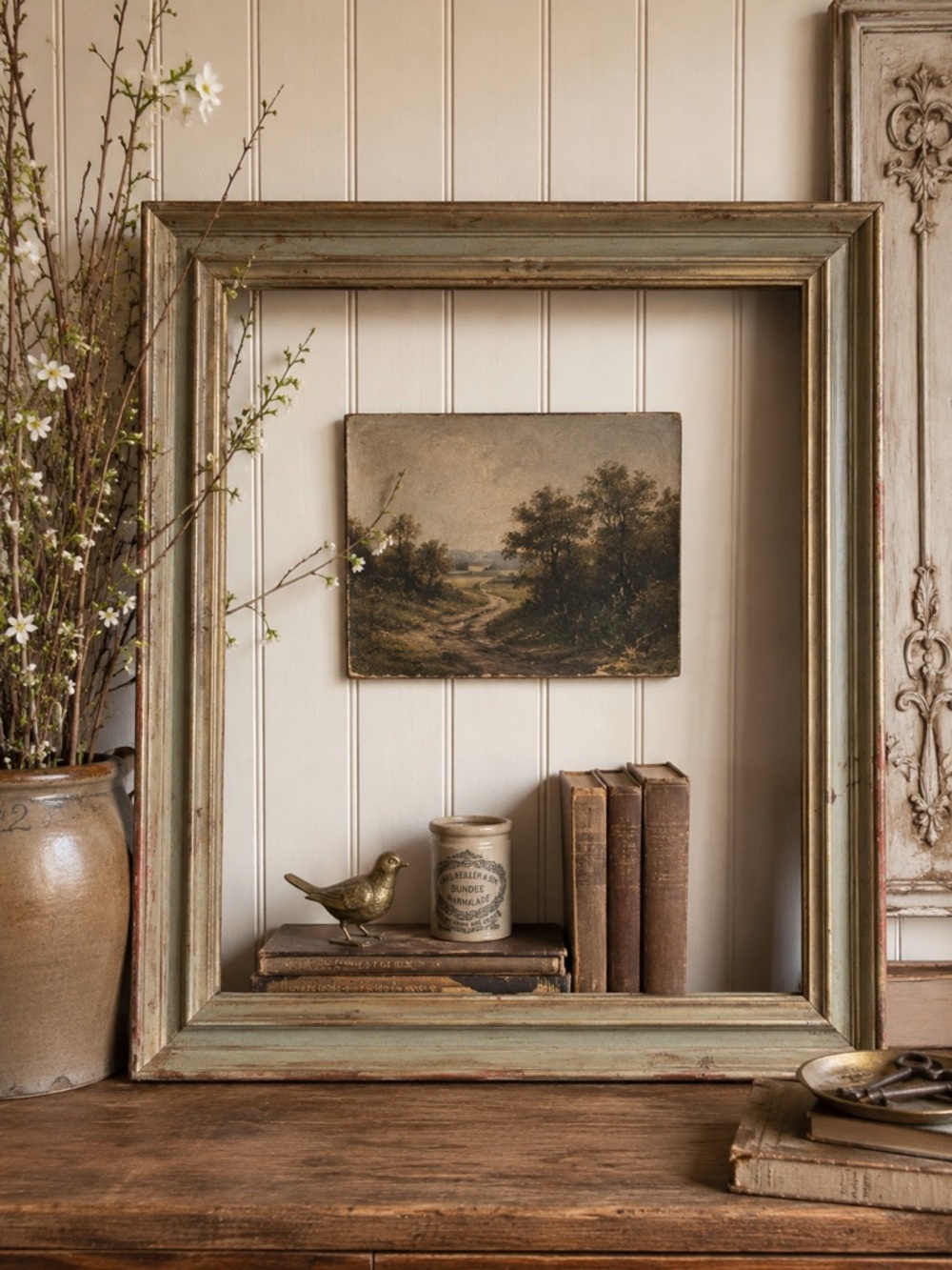 VtgChunky Wood Picture Frame, Distressed Sage Gold Finish,Rustic Farmhouse Frame
